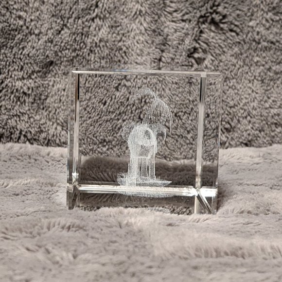 Crystal Glass Cube 3-D Elephant Palm Tree Safari Scene Laser Cut Paperweight - Picture 6 of 8